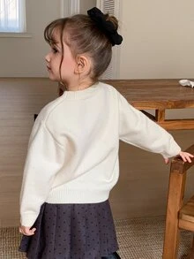 Hapijoa Young Girl Fall Clothes Young Girl) Round Neck Bow Decor Sweater - Apricot - View 2