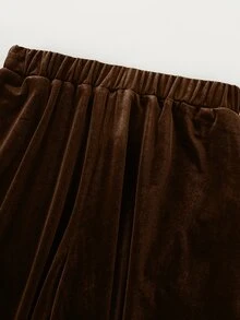 LUMIGAL Women's Elegant Coffee-Colored Velvet Wide-Leg Pants - Coffee Brown - View 5