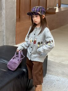 Dazy Kids Tween Girl) Casual Loose Long Sleeve Thick Autumn/Winter Cardigan - Light Grey - View 7