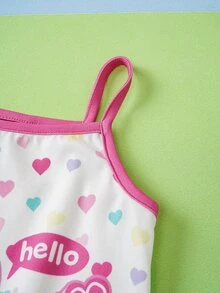 Peppa Pig X SHEIN رومبير بحمالات سباغيتي مطبوع عليه قلب كرتوني للبنات الصغيرات - متعدد الألوان - مشاهدة 5