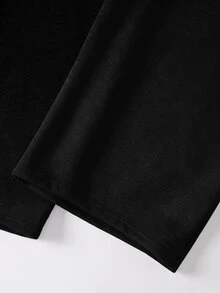 SHEIN 少女純色抽繩腰休閒百搭日常穿著長褲 - 黑色 - 查看 7