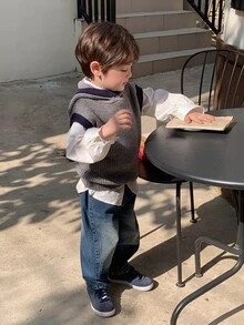 Dazy Kids Infant (Boy) Hooded Colorblock Sleeveless Sweater - Grey - View 5