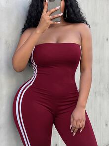 Slaydiva جمبسوت كاجوال يومي بدون حمالات بتصميم كتل لونية للنساء بمقاسات كبيرة - عنابي اللون - مشاهدة 6