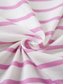 Peppa Pig X SHEIN Young Girl Striped Print Round Neck Short Sleeve Ruffle Hem Cute Dress Peppa Pig - Pink - View 12