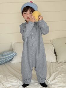 Dazy Kids Infant (Boy) Solid Color Casual Long Sleeve Bodysuit - Grey - View 6