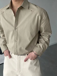 DAZY Spring/Autumn Solid Color Commuter Korean Style Men's Shirt - Apricot - View 2