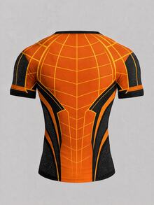 GymBeat Men's Spider Print Raglan Short Sleeve Sports Athletic Athleisure T-Shirt Halloween Workout Gym Black Summer - Multicolor - View 2
