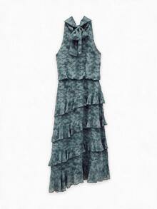 Nöista Vestido largo con cuello halter y volantes en la falda. - Neblina azul - Ver 10