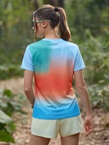 SHEIN Unity 女款夏季漸層印花短袖運動T恤（無口袋） - 淺藍色 - 查看 2