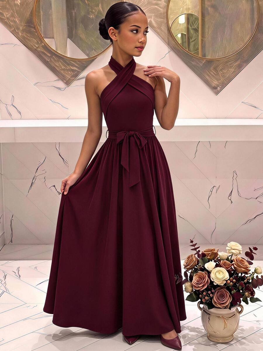 SHEIN Tween Girls Dresses - Burgundy - View 1