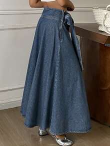 Livesso Autumn Blue High Waist Button Pocket Decor Washed Casual Versatile Women's Denim Skirt - Blue - View 2