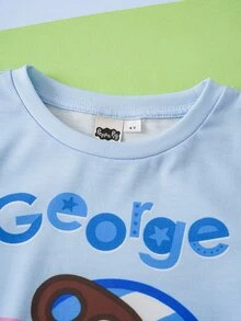 Peppa Pig X SHEIN Young Boy Letter Cartoon Print Casual Daily Short Sleeve T-Shirt - Blue - View 9