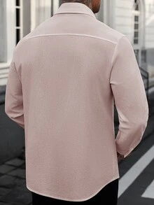 Manfinity CasualCool 男士輕商務風百搭白色棉質紋理長袖襯衫，成熟休閒通勤百搭辦公穿搭 - 粉色 - 查看 2