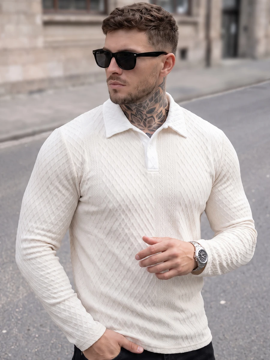 Manfinity CasualCool قميص بولو رجالي محبوك بنسيج بارز بلون موحد - متعدد الألوان - مشاهدة 1