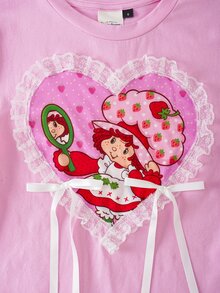 Strawberry Shortcake X SHEIN Women's Casual Cartoon Print Short Sleeve T-Shirt For Daily Wear - Pink - View 5