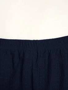 SHEIN 青少年女孩秋冬春季休閒時尚棕色針織紋理方領收腰長袖上衣 - 藏蓝色 - 查看 6