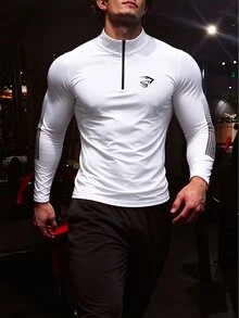 GymBeat Men's Geometric Print Long Sleeve Sports Jacket - White - View 3