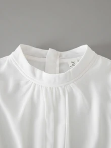 SHEIN Teen Girls Plain Elegant Mock Neck Lantern Sleeve Ruched Tiered Ruffle Mini Dress - White - View 3