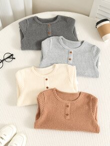 SHEIN 4件組兒童小男孩小女孩秋冬休閒圓領T恤上衣 基本款多件組上衣 - 彩色 - 查看 7