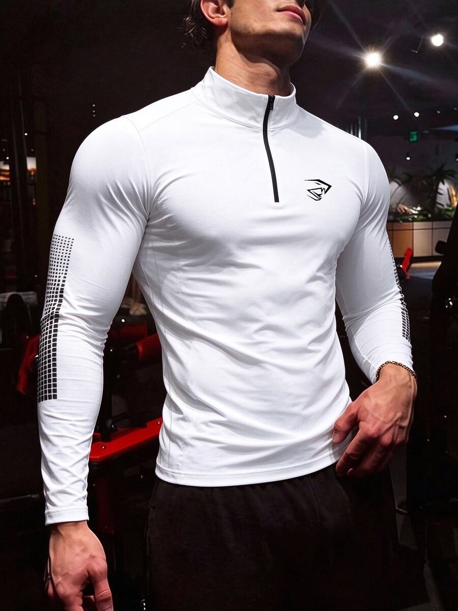 GymBeat Men's Geometric Print Long Sleeve Sports Jacket - White - View 1