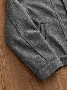 SWAVVY Men's Woven Fashion Casual Loose Long Sleeve Zip-Up Shirt - Light Grey - View 3