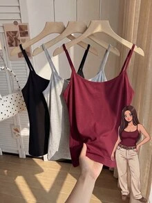 Comfortcana 大尺碼女款 3 件組純色修身背心套裝 度假辦公適用 黑色全白 夏季優雅休閒 - 彩色 - 查看 1