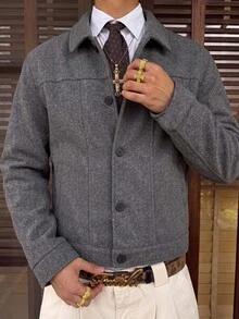 SWAVVY Men's Woven Fashion Casual Loose Long Sleeve Zip-Up Shirt - Light Grey - View 4