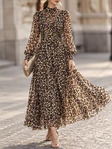RosyDaze Women's Leopard Print Long Sleeve Dress - Brown - View 5