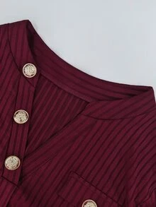 SHEIN Clasi تي شيرت نسائي مقاس كبير بلون موحد كاجوال للاستخدام اليومي بأكمام طويلة - عنابي اللون - مشاهدة 4