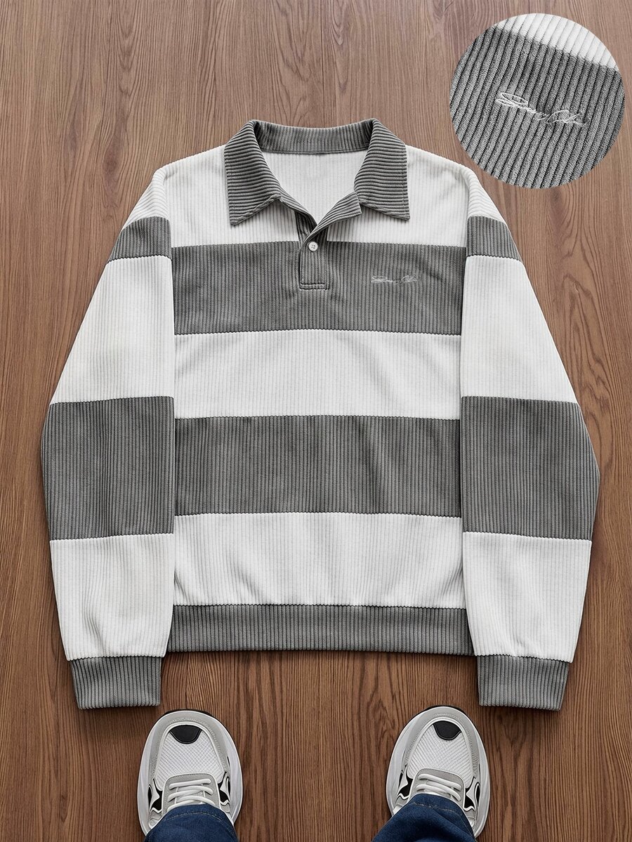 SWAVVY Men's Knitted Fashion Casual Loose Long Sleeve Half-Zip Sweatshirt - Grey - View 1