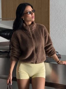 Sirith 1pc Women's Brown Thermal Lined Jacket - Coffee Brown - View 6