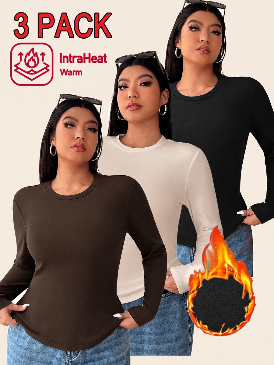 SHEIN EZwear 3件裝大尺碼T恤 - 杏色 - 查看 1