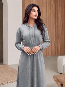 Rue Lumi Women's Solid Color Pleated Casual Party Hooded Dress - Grey - View 3