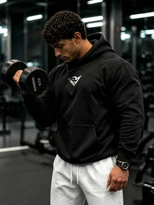 Gym Rark Men's Letter & Geometric Print Long Sleeve Sports Sweatshirt - Black - View 3
