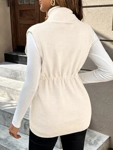 Momance 孕婦純色無袖前綁帶極簡毛衣，休閒日常穿著冬季款 - 白色 - 查看 2