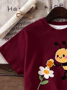 Setelan 2 Potong Atasan Lengan Pendek dan Celana Pendek Motif Kartun Minimalis Kasual untuk Remaja Perempuan, Cocok untuk Remaja Perempuan - MultiWarna - View 5