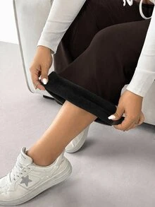 Comfortcana 女款大尺碼保暖刷毛內裡長褲 冬季休閒寬鬆版型長褲 - 咖啡棕 - 查看 9