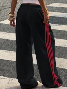 Muchica 大尺碼女款棕色側條紋寬腿寬鬆休閒長褲 S Trousers 大碼運動慢跑褲闊腿褲 秋季 - 彩色 - 查看 2