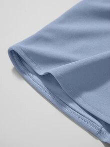 TaskEZ Light Blue Long Sleeve Small Stand Collar Top, Zipper Half-Open Front, Cuffed Sleeves, Mid-Length Loose Fit With Multiple Pockets, Soft Comfortable Slightly Elastic Fabric, Women's Scrub Uniform Top - Blue - View 4