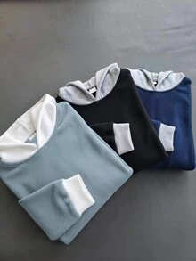 SHEIN 3件組兒童青少年男孩連帽衛衣套裝，百搭休閒多功能，適合秋冬穿著 - 彩色 - 查看 2