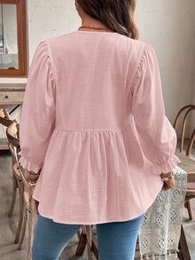 SHEIN 孕婦休閒純色圓領長袖上衣 秋季 - 淺粉色 - 查看 2