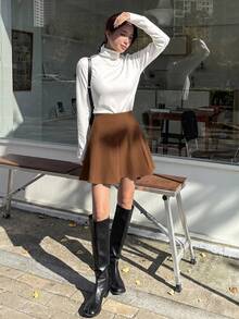 DAZY High Waist Flare Skirt Fall Skirts - Brown - View 5
