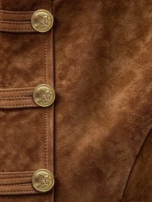 LUMIGAL Brown Solid Color Button Vintage Maillard Jacket For Daily Outings, Photography And Commuting - Brown - View 8
