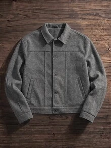 SWAVVY Men's Woven Fashion Casual Loose Long Sleeve Zip-Up Shirt - Light Grey - View 1