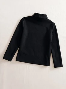 SHEIN Sparklyn 少女款抓絨冬季極簡休閒百搭保暖修身長袖高領上衣，黑色/巧克力棕/米色，適合校園穿搭 - 黑色 - 查看 2