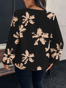 Rosumi Áo blouse size lớn thanh lịch đơn giản tay lồng đèn cổ khoét lỗ, mùa thu - Nhiều màu - Xem 2