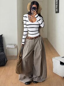 Coolane 女款冬季街頭風外出約會辦公穿搭修身保暖羅紋針織白色V領T恤，冬季女裝休閒上衣 - 白色 - 查看 7