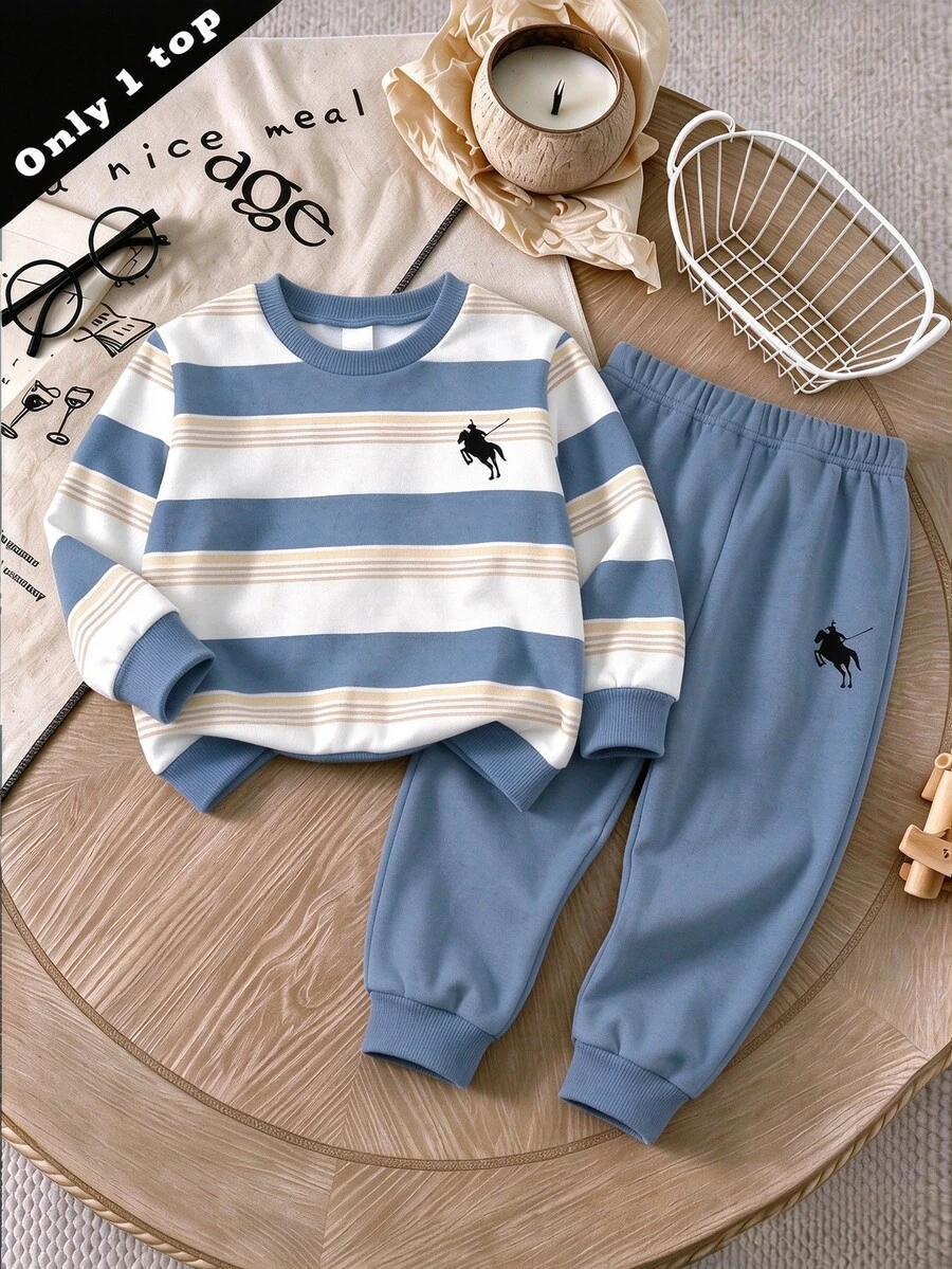 Young Boy Casual Versatile Solid Color Long Sleeve Crew Neck Sweatshirt - Multicolor - View 1