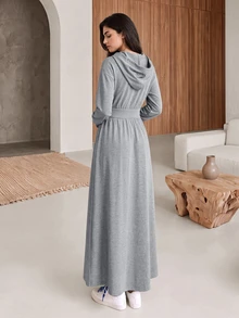 Rue Lumi Women's Solid Color Pleated Casual Party Hooded Dress - Grey - View 2