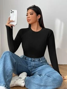 SHEIN EZwear 女款保暖修身圓領長袖T恤 3件組 秋季 - 彩色 - 查看 5